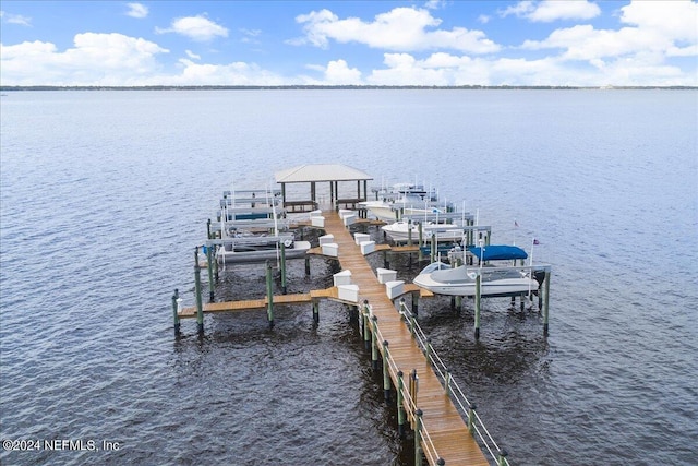 dock area featuring a water view and boat lift