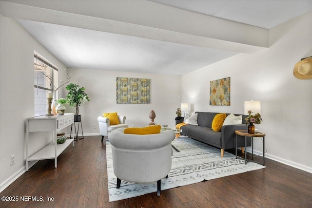 living room with baseboards and wood finished floors