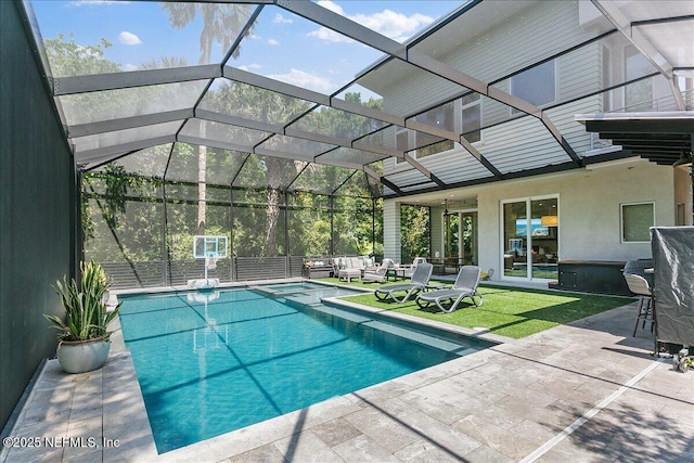 2446 Seminole Rd, Atlantic Beach, FL 32233 - view of swimming pool with a lanai, a patio area, and a pool with connected hot tub