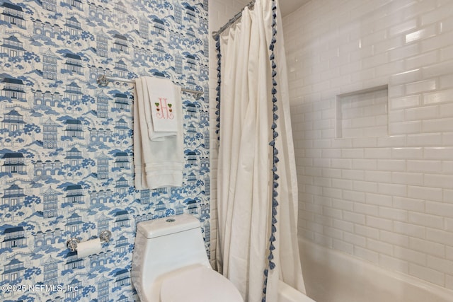full bath with shower / bath combo and toilet