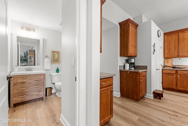 interior space with visible vents, toilet, wood finished floors, and vanity