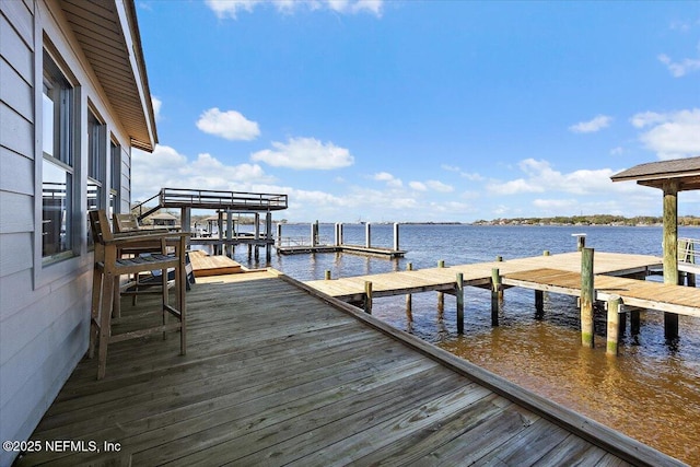 dock area with a water view