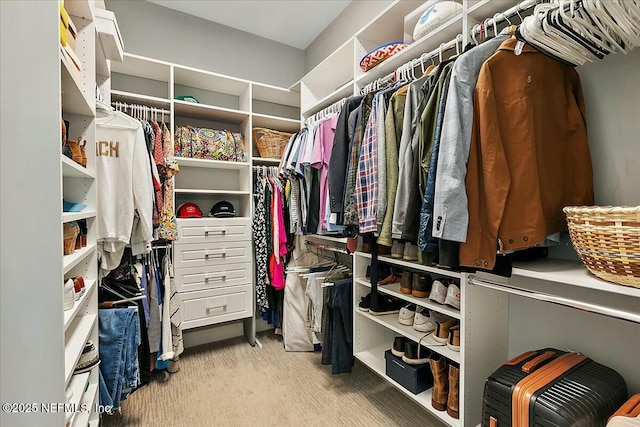 walk in closet with carpet