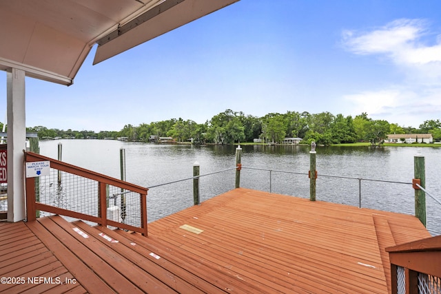 view of dock with a water view