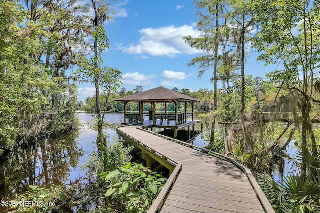 dock area with a water view