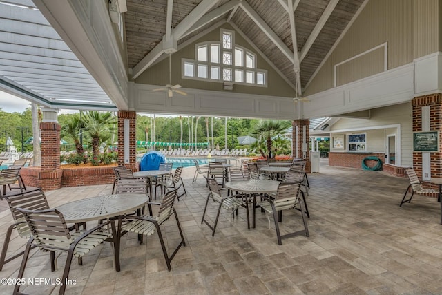 view of patio / terrace with a community pool and a ceiling fan