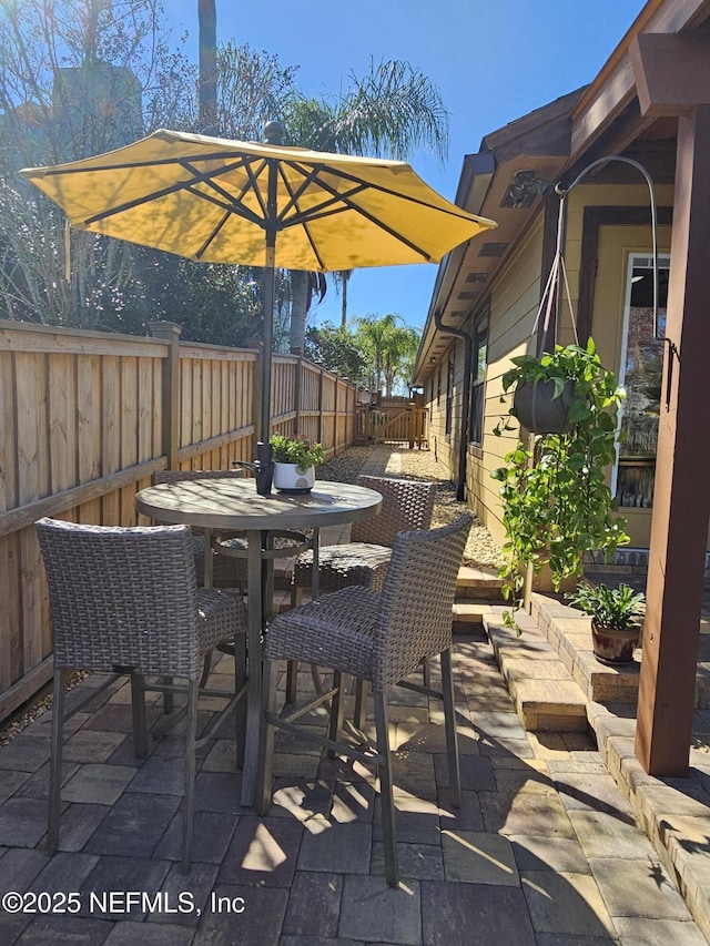 view of patio with outdoor dining area and a fenced backyard