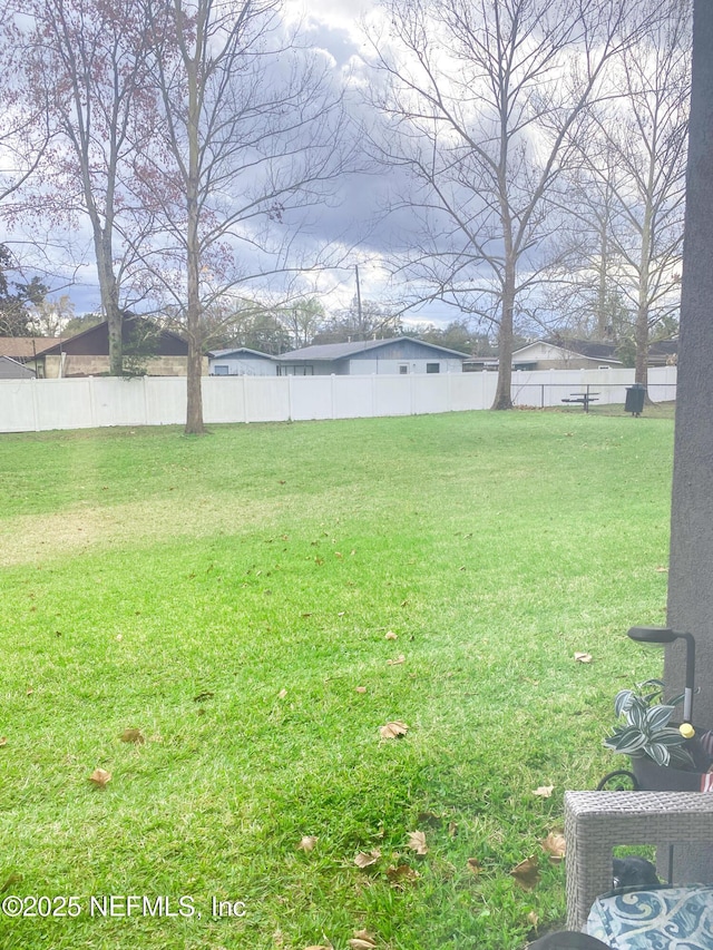 view of yard with a fenced backyard