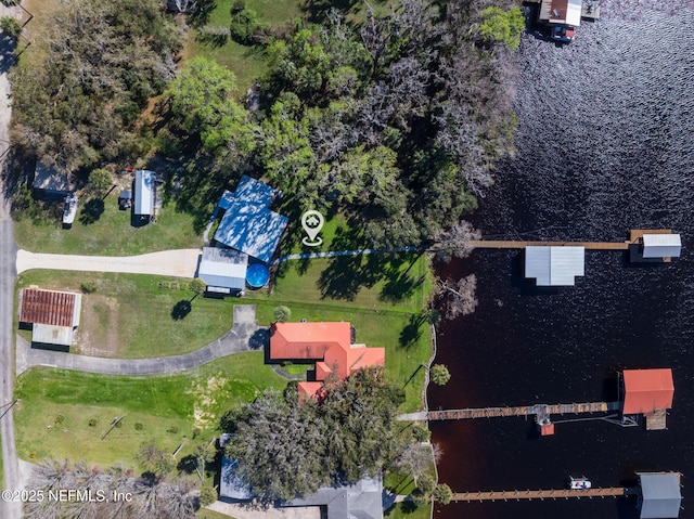 aerial view with a water view