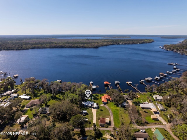 aerial view with a water view