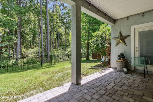 view of patio featuring a fenced backyard