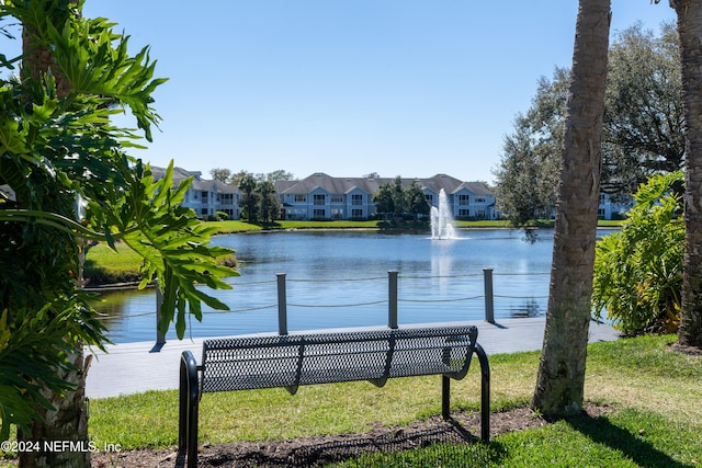 view of water feature with a residential view