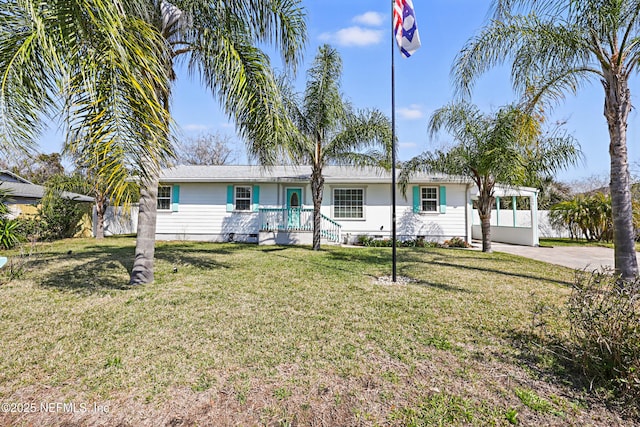 ranch-style home with crawl space, a front yard, and fence