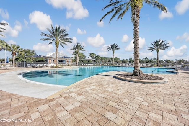 pool with a patio