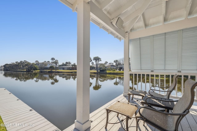 view of dock featuring a water view