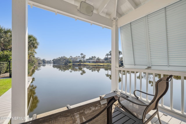 view of dock with a water view