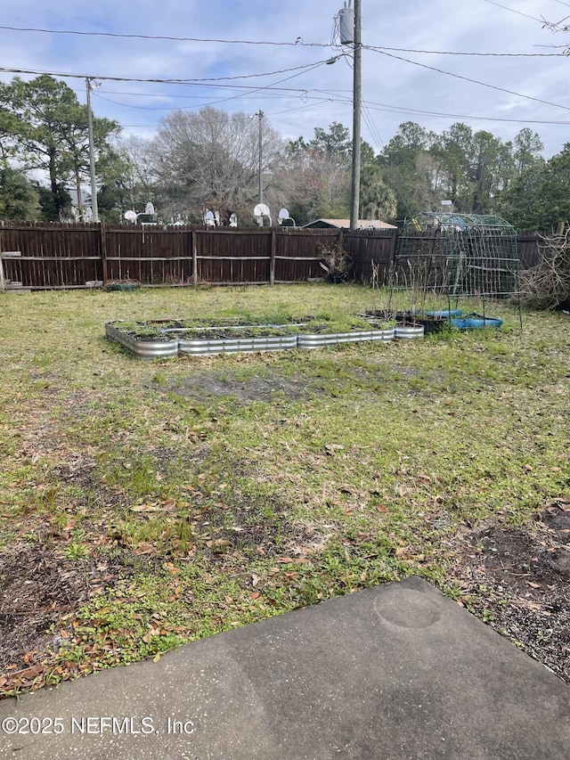 view of yard with a fenced backyard