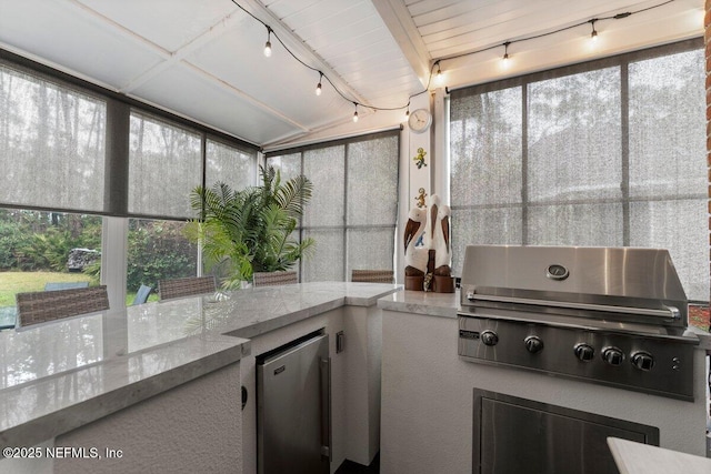 sunroom featuring rail lighting