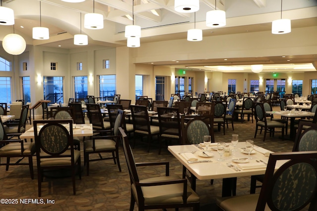 dining room featuring a towering ceiling