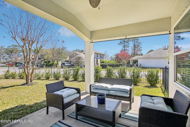 view of patio / terrace with a fenced backyard and outdoor lounge area