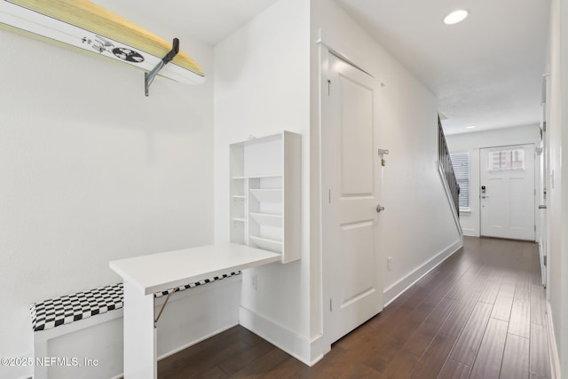 342 4th St N, Jacksonville Beach, FL 32250 - hall with baseboards, dark wood-style flooring, and recessed lighting