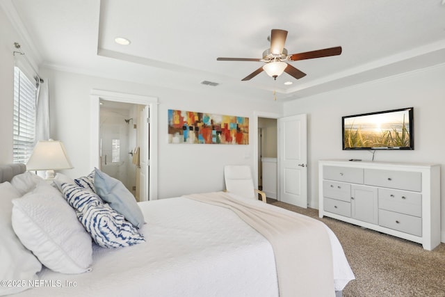 342 4th St N, Jacksonville Beach, FL 32250 - bedroom with a tray ceiling, carpet, recessed lighting, visible vents, and a ceiling fan