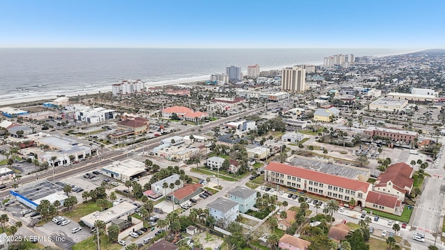 aerial view featuring a water view and a city view