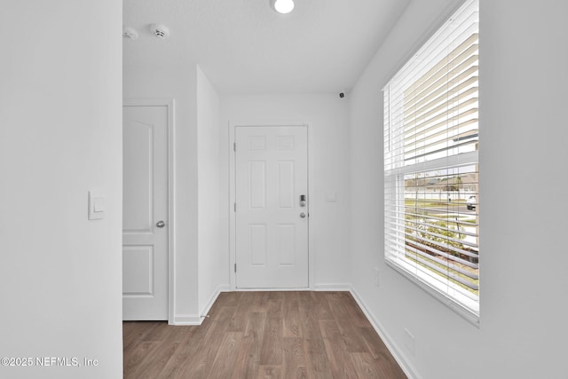 entryway featuring baseboards and wood finished floors