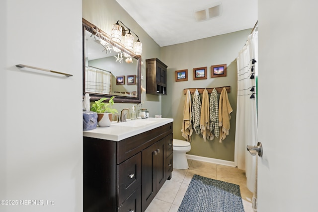 full bath featuring tile patterned flooring, visible vents, vanity, and toilet