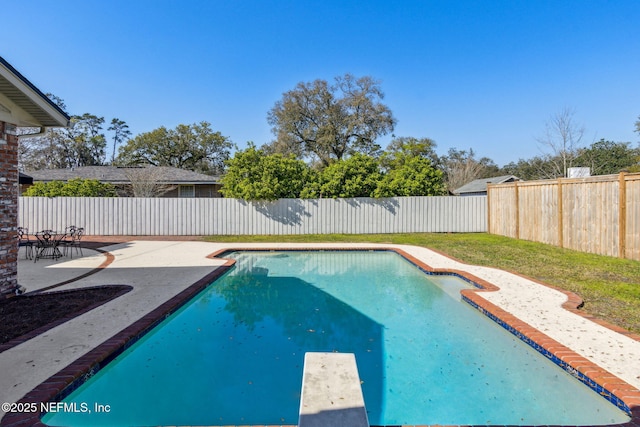 view of pool featuring a patio area, a fenced backyard, and a fenced in pool