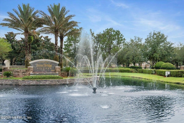 view of community with a water view