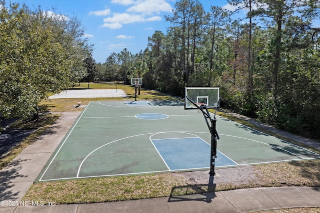 view of basketball court with basketball hoop