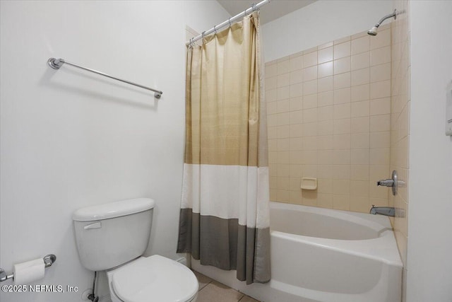 bathroom with toilet and shower / bathtub combination with curtain