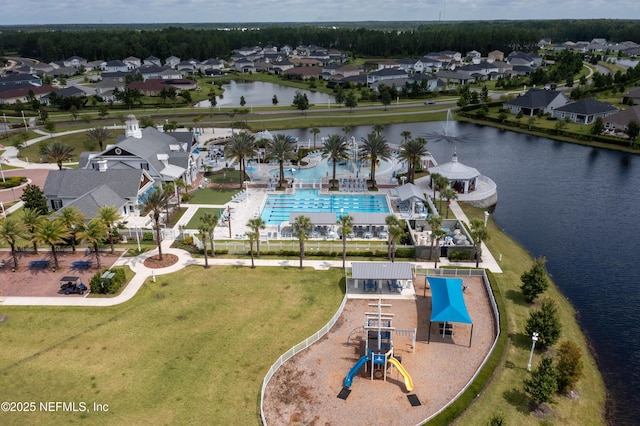 bird's eye view featuring a water view