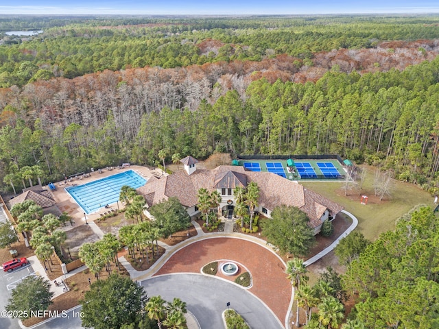 bird's eye view featuring a view of trees