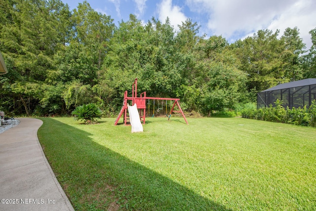 view of yard with a playground