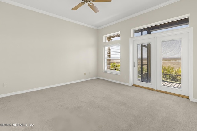 180 Kingston Dr, Saint Augustine, FL 32084 - carpeted spare room with baseboards, crown molding, and ceiling fan