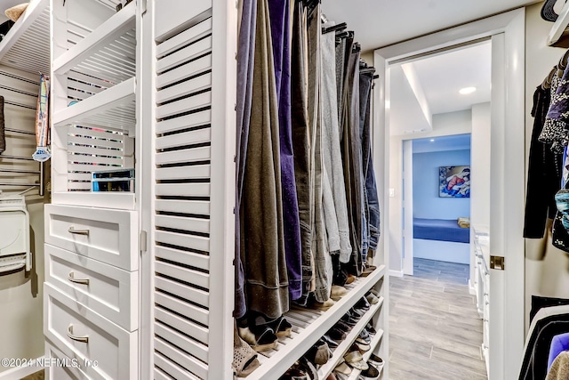 walk in closet featuring light wood-style flooring