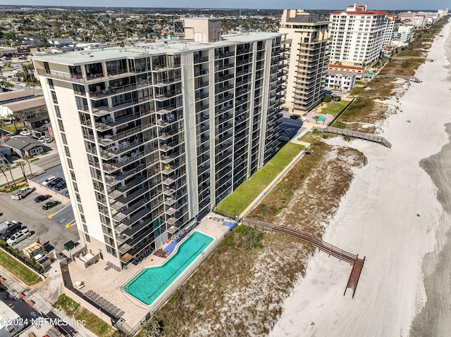 birds eye view of property with a city view