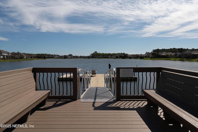 view of dock featuring a water view