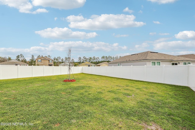 view of yard with a fenced backyard