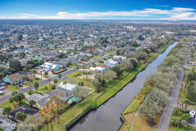 aerial view featuring a residential view and a water view