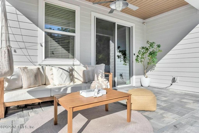 view of patio / terrace with an outdoor hangout area and a ceiling fan