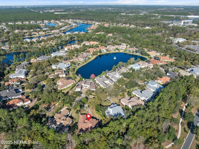 aerial view with a water view and a residential view