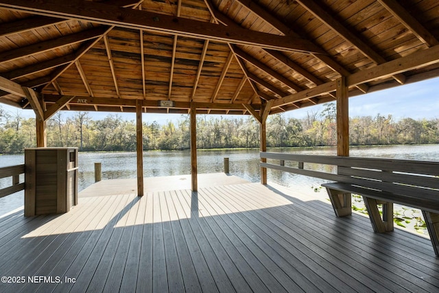 view of dock with a water view