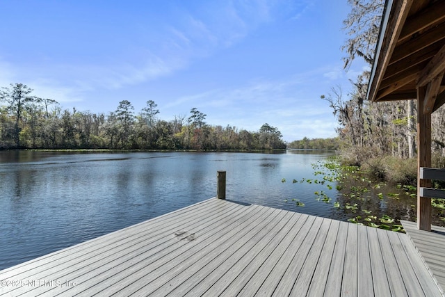 view of dock featuring a water view