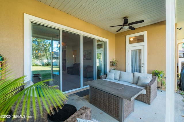 view of patio / terrace featuring ceiling fan and outdoor lounge area