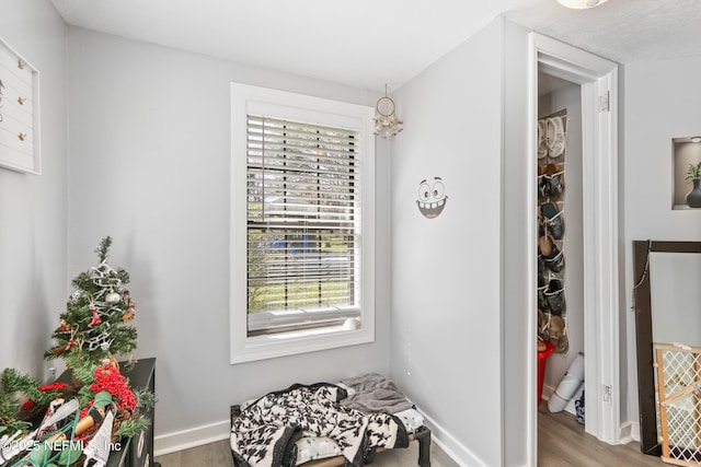 interior space featuring wood finished floors and baseboards