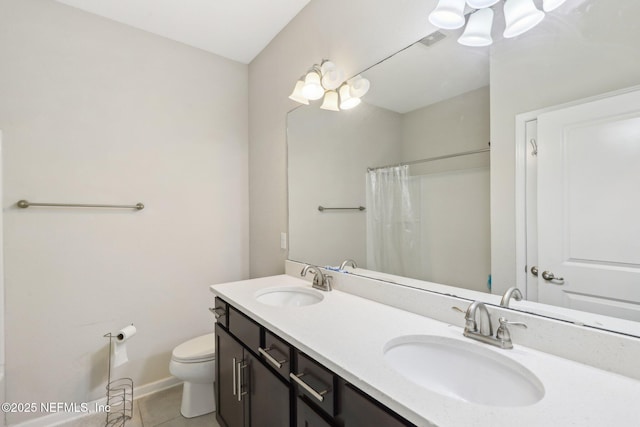 bathroom with toilet, visible vents, a sink, and tile patterned floors