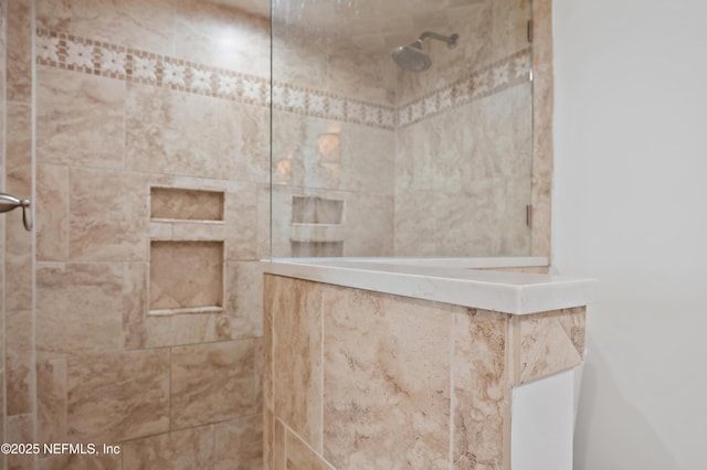 interior details featuring tiled shower